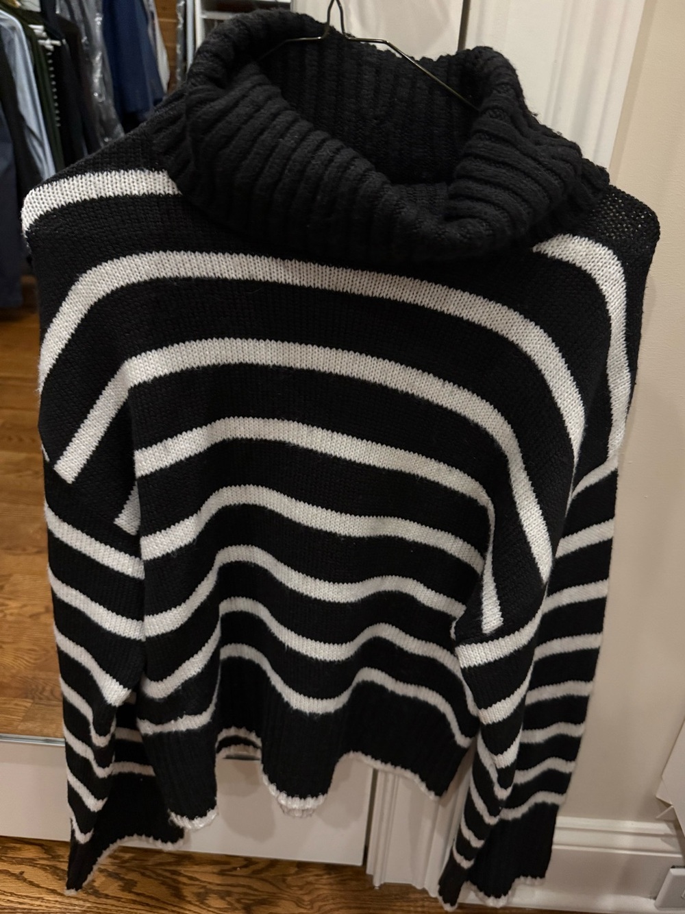 Z Supply Black and White Striped Cowl Turtleneck Sweater